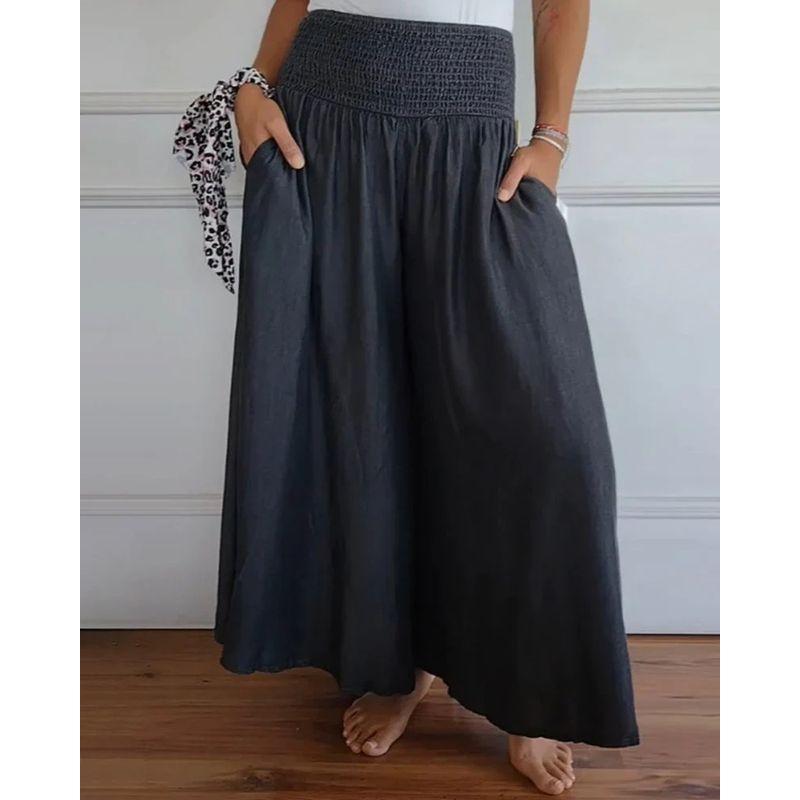 

European and American New Products Are Embarrassing Women clothes Fashion Casual Wide-Leg Elastic Waist Bandwidth Pants Black Gray M
