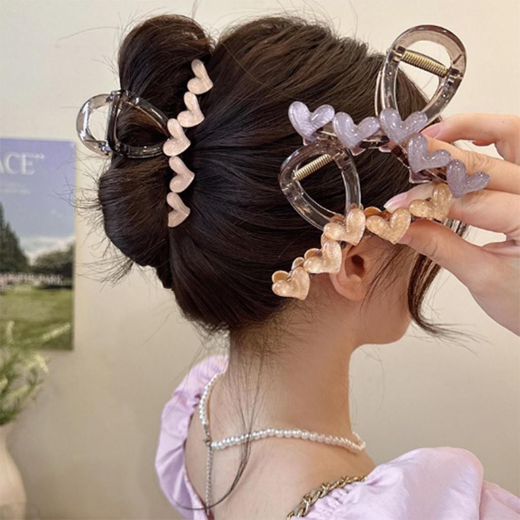 Translucent Heart Hair Claw Sweet Crab Hair Clip Women Girls Korean Barrette Shark Clip Hairpin Ponytail Claw Hair Accessories