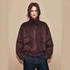 Womens Vintage Faux Suede Pilot Jacket Stand Collar Pocket Thick Short Coat Streetwear