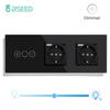 BSEED Touch Dimmer Switches 1gang1way Wall Light Switch LED Dimmer Plus EU Wall socket USB EU Standard Blue Backlight 10A