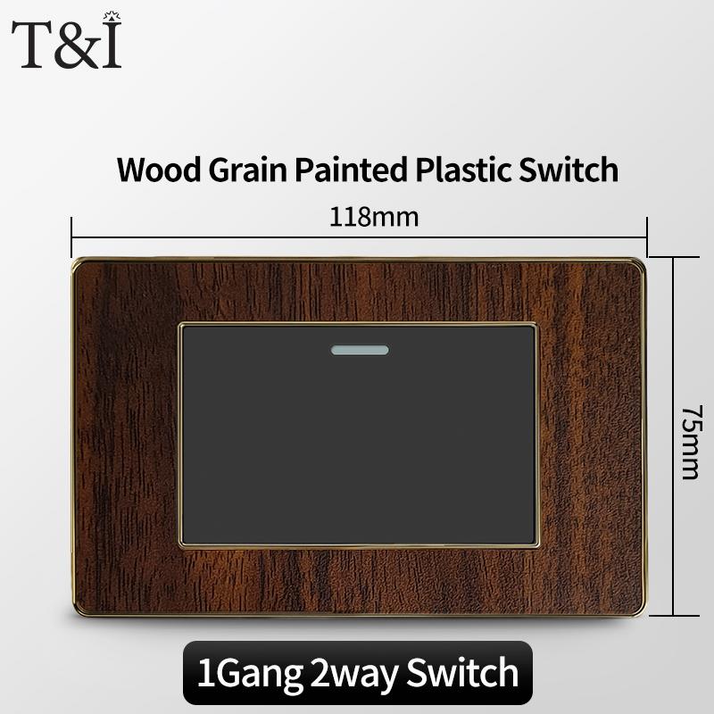 T&I Type 118 Black Retro Wood Grain Wall Plate, US Standard Electrical Outlet Cover with Switch