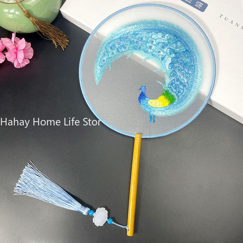 Fashion Chinese Style Wooden Handle Fan Embroidery Flower Girl Gift Portable Home Decor Hand Fans Crafts Dance Fan