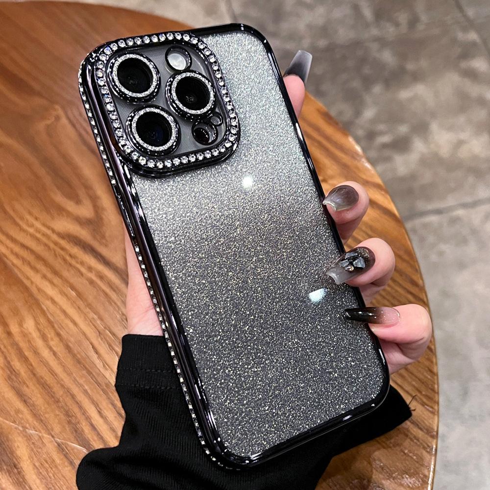 Applicable To Apple 16ProMax Plating Glitter Powder Luxury Rhinestone High-end Mobile Phone Case Iphone15 Magnetic Bracket
