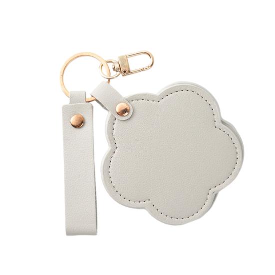 Faux Leather Flower Makeup Mirror Waterproof Portable Vanity Mirror Keychain