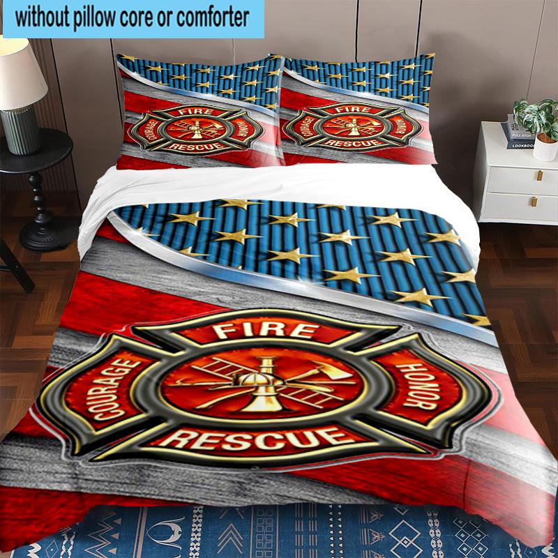 Firefighter Braving Flames 3pcs Bedding,Including 1pc Duvet Cover And 2pcs Pillowcases Perfect for Christmas,Ideal for Bedroom, Dormitory