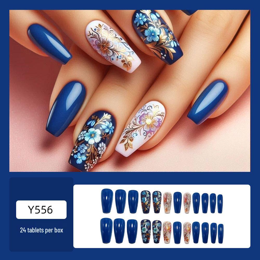Fashionable Blue Medium-Long Ballet False Nail Tips