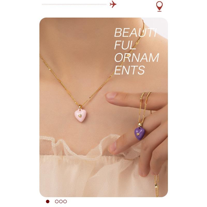 Meier K-stylefashionable Purple Enamel Dripping Glaze Heart Necklace Clavicle Chain Stacked Inssweater Chain