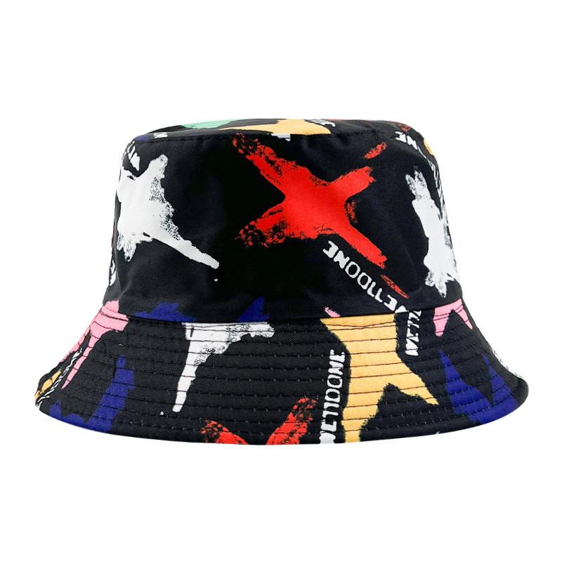 Graffiti Sided Double Fisherman Hat Printed Tie Dye Bucket Cap Sunshade Outdoor