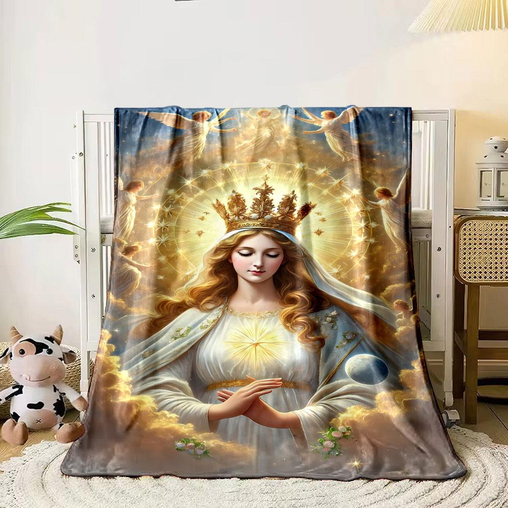 Virgin Mary Angels Halo Blanket Printed Blanket for Living Room Bed Couch lunch break Soft Cozy Blanket for Friend's festival Gift