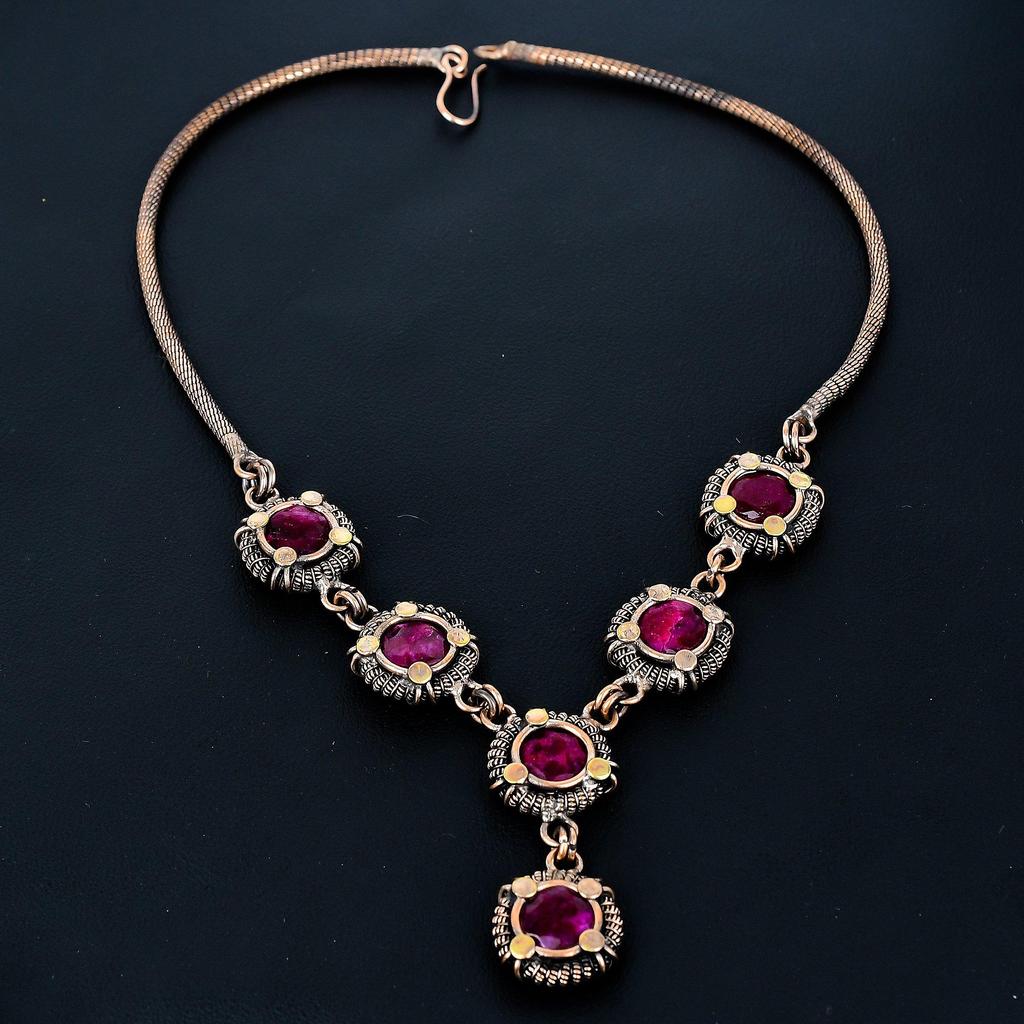 Ruby Necklace, 999 Copper Wire Wrapped Adjustable Chain Necklace. Gift For Women Handmade Necklace Gemstone Jewelry