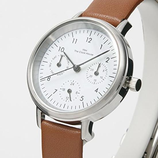 The Clock House Natural Casual Solar Watch with Leather Strap and Brown and White LNC1002-WH2B Women's Multi-Calendar,
