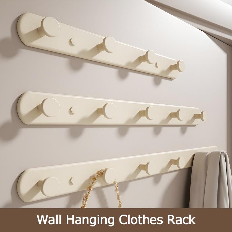 1Pc Wall Mounted Clothes Rack Bedroom Rows Of Back Door Hooks Space Saving No Hole Punching Bathroom