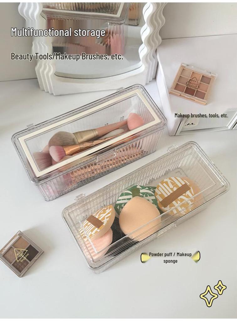 Transparent Dustproof Makeup Brush Storage Box with Lid - Large Capacity Vanity Organizer