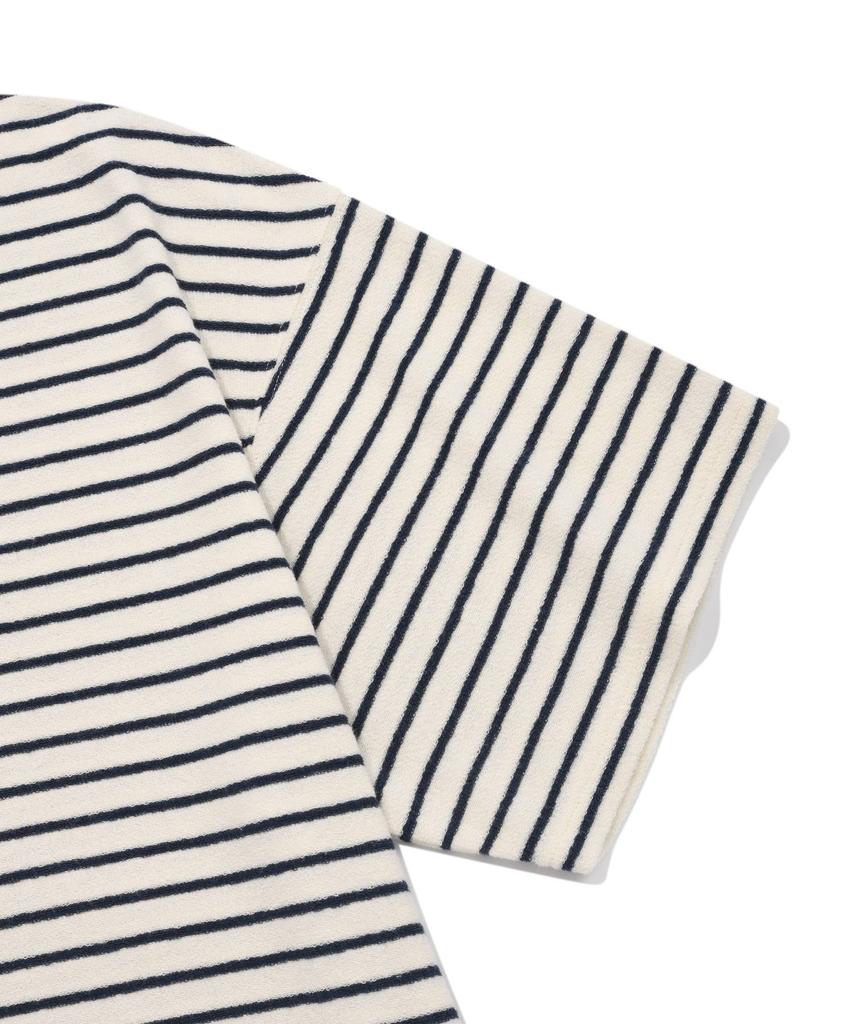 COVERNAT Terry Stripe Open Collar T-Shirt Navy