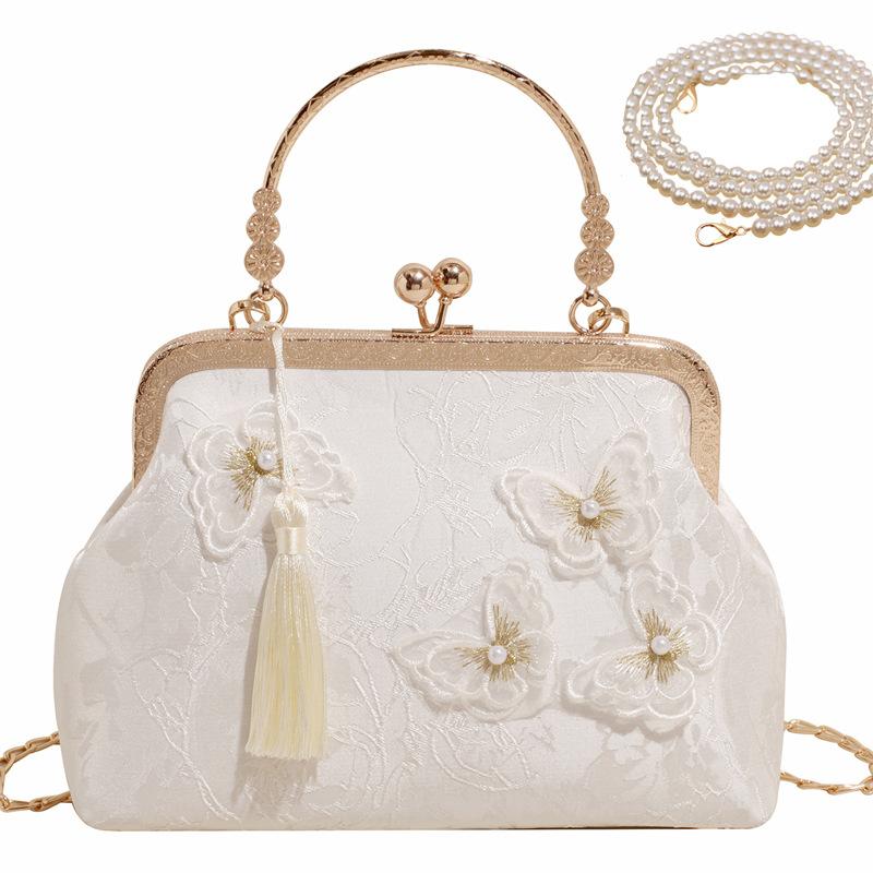 

Клатч-чеонгсам ручной работы с 3D-цветком - сумка-цепочка с жемчугом Hanfu (Китайская традиционная рамка-кошелек для повседневных официальных случаев)