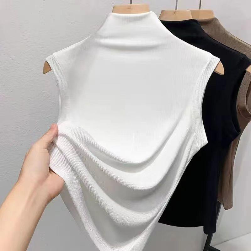 

Modal Half Turtleneck Sleeveless Vest for Women Spring and Summer New Arrival Plus Size Silm Inner Versatile Bottoming Shirt Tops Tide White [Modal fabric]] M(Code [40.00 kg-50.00 kg]])