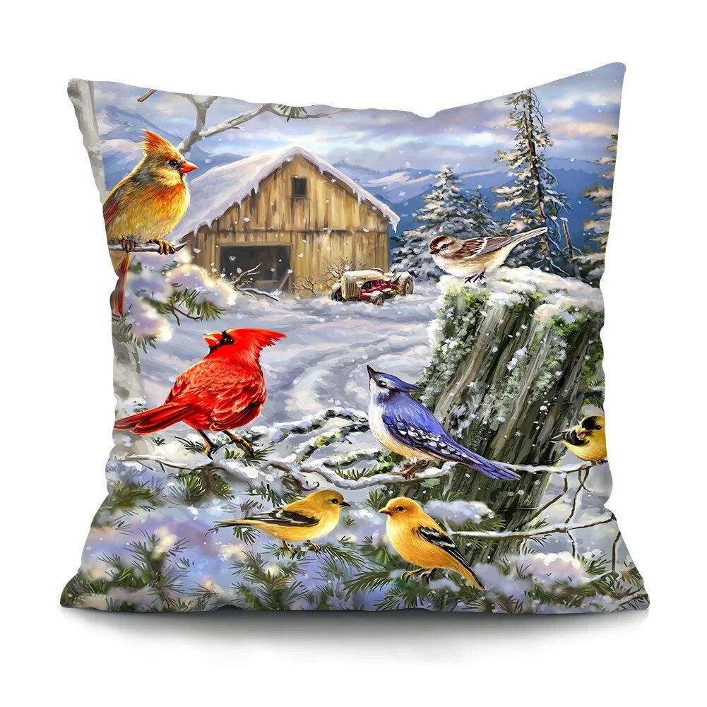 Bedroom Living Room Cushion Cover Oil Painting Bird Cushion Cover Chinese Style Car Sofa Home Decor Pillowcase