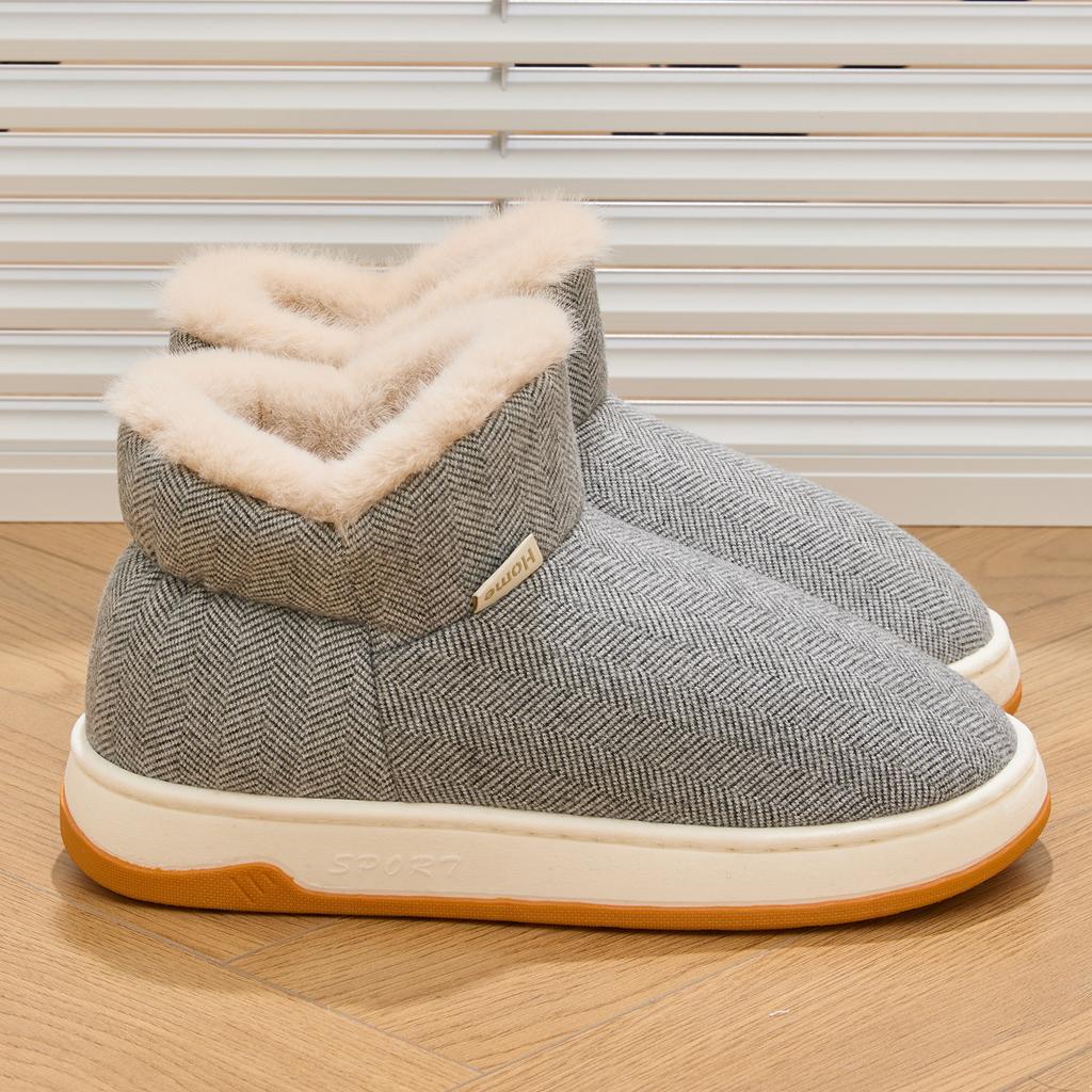 Winter Women Cotton Slippers Plush Warm Thick Bottom Slides Breathable Soft Non-slip Slippers Indoor Outdoor Men Casual Slippers