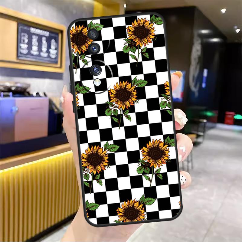 Checkerboard Sunflower For Honor Magic 6 7 8 Pro Case For Honor 90 70 50 Lite 400 200 X8c X8b X9a X9b X9c X9d Win RT