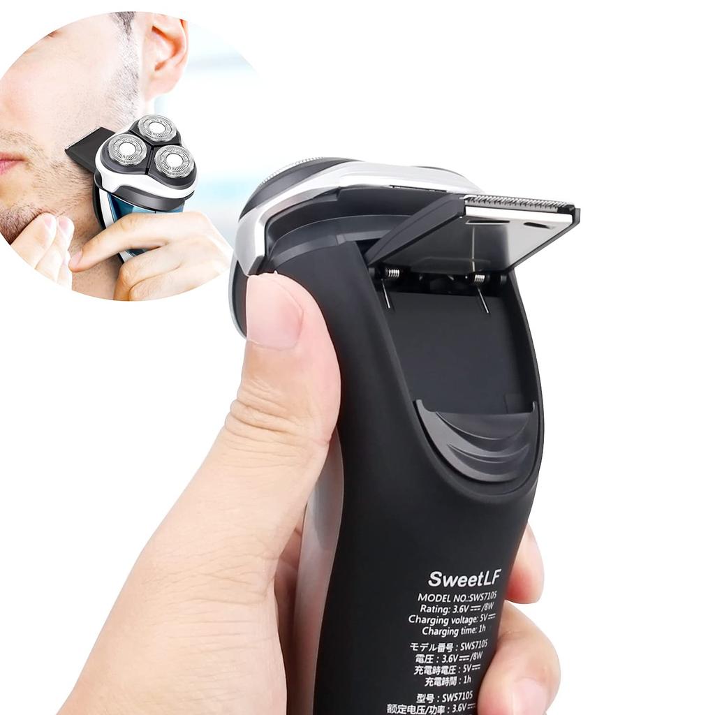 SweetLF Electric Rotating USB IPX7 3 Men's Shaver, Shaver, Rechargeable, Waterproof, Trimmer, Blades, 7105-NII