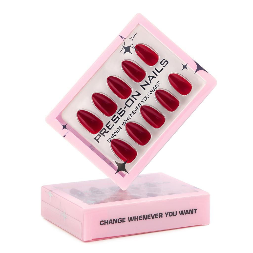 Bordeaux Red Wear Nail Short Almond Nail Repeatable False Nail Advanced Sense European and American Hot Selling Gel Nail Art