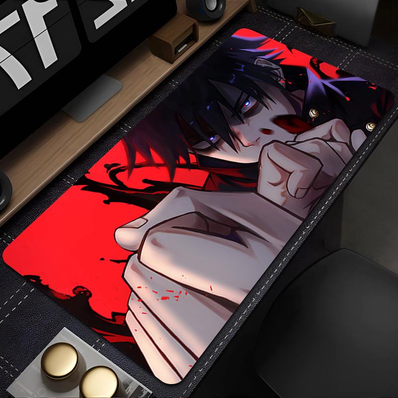 Gaming Mouse Pad Large Desk Mat Antislip Rubber Base Stitched Edges Red Black Anime Guy with Fist Print for Gaming