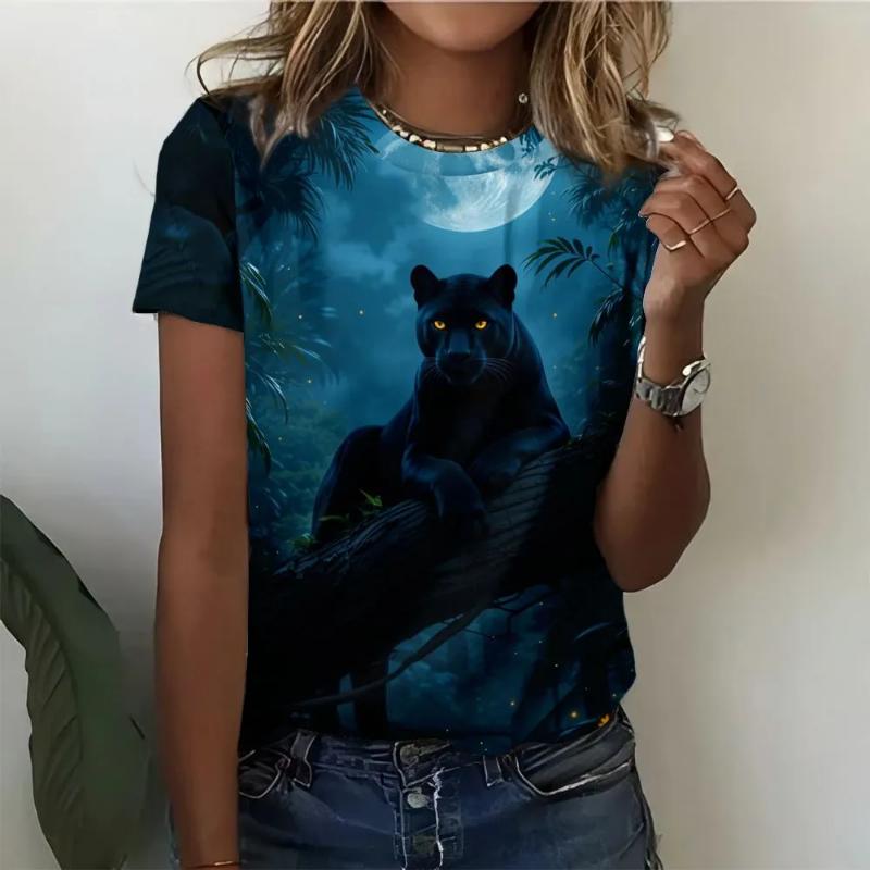 Fashion Women's Crew Neck T-Shirt Crew Neck Short Sleeve 3D Color Printing