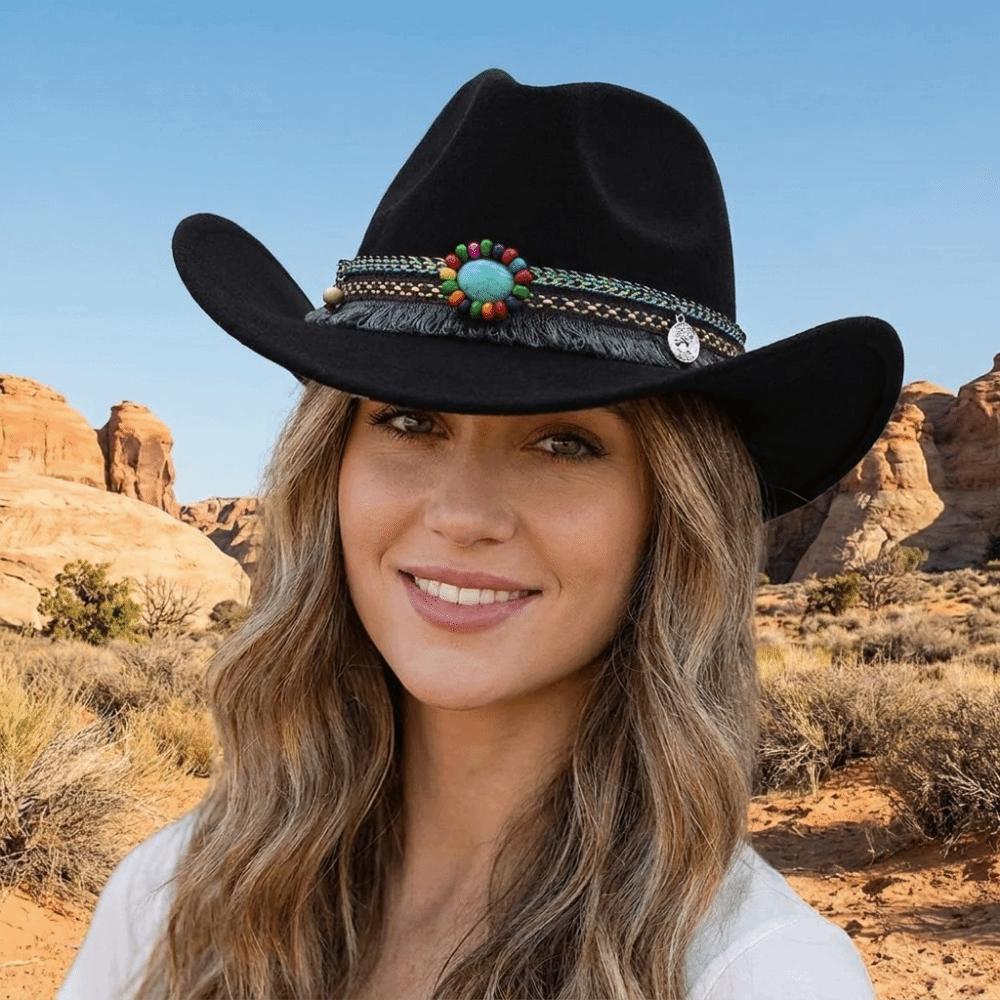 Woolen Western Cowboy Hat Solid Color Party Cosplay Hat Simple Cowgirl Jazz Hat Bucket Hats