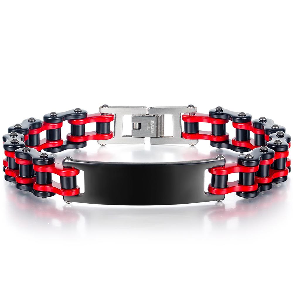 Motorrad Kettenarmband für Mann Schwarz Rot Edelstahl Fahrrad Schmuck 9,05 Zoll Rock and Roll Herrenarmbänder Großhandel