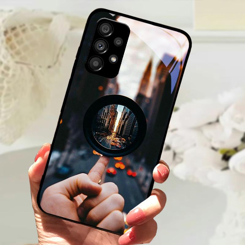 Glass Case For Samsung A13 A23 4G 5G Cartoon Tempered Glass Phone Cover For Galaxy A33 A53 A73 5G Hard PC Glass Protector Cases