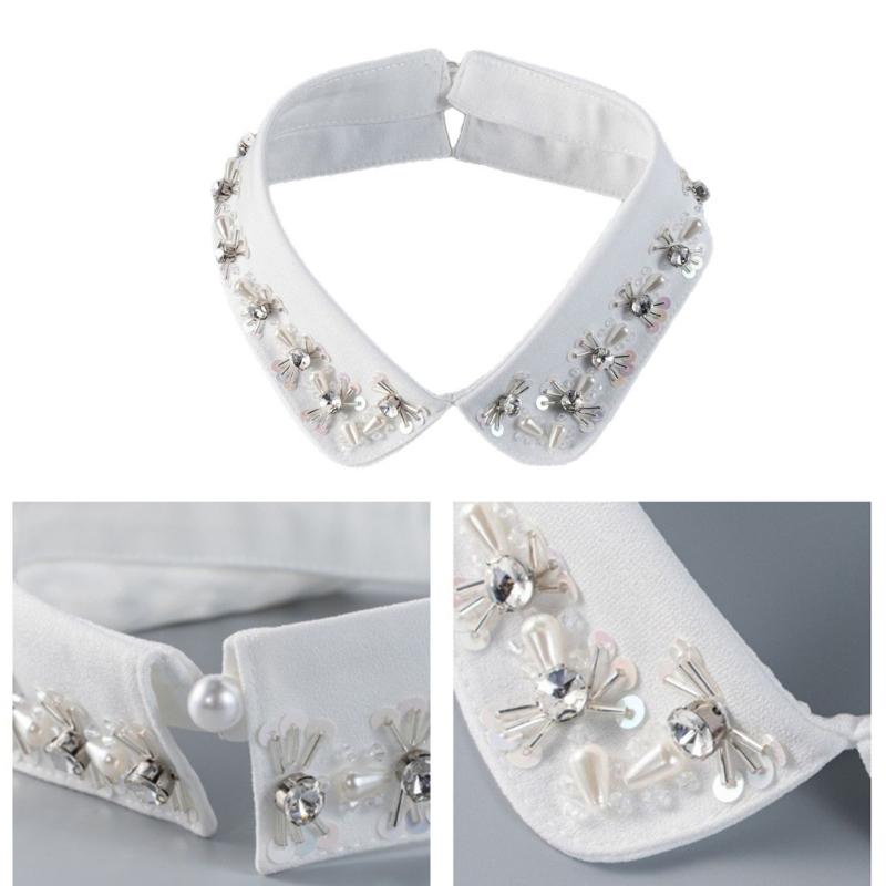Stylish False Collar with Shimmering Beads Decorative Lapel Collar for Women Girl Evening Business and Casual Outings