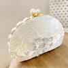 Shell Shape Evening Clutch Bag Handmade Embroidered Lace Wedding Party Purse with Chain Crossbody Vacation Bridal Accessory