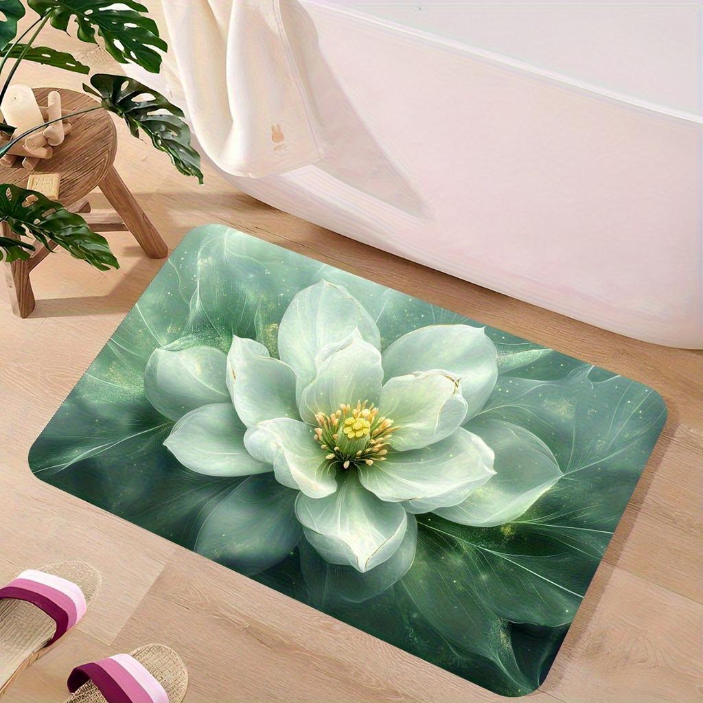 1Pcs Lotus  Pattern Floor Mat Modern Kitchen Polyester Rug Non-Slip Colorful Indoor Carpet, For Home Bathroom Bedroom Living Room Decor