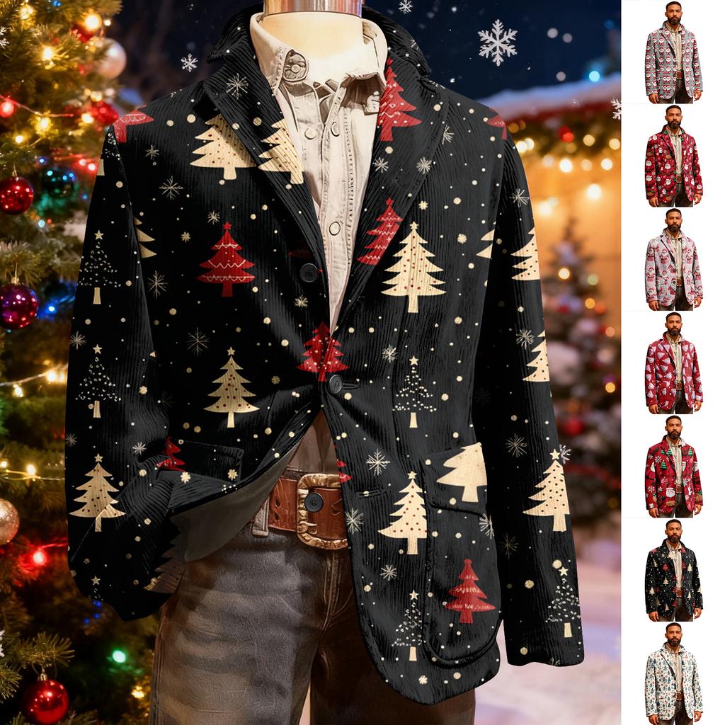 Herren Hässlicher Weihnachten Kord Warmtaschen Anzugjacke Strickjacke Herren Freizeitanzug