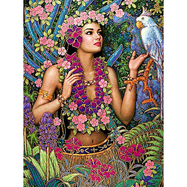 Diy Full Round Diamond Painting Woman 5D Diamond Embroidery Flower Mosaic Portrait Rhinestone Handmade Hobby Decor