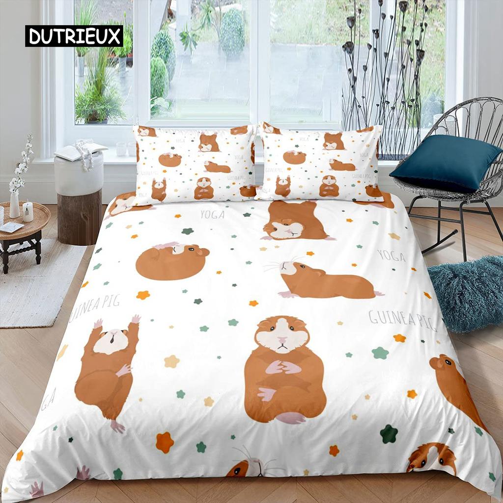 Marsvin Påslakanset Sött Marsvinsmönster Sängklädesset Djur Täcke Överdrag för Pojkar Flickor Trädgård Natur Polyester Sängklädesset