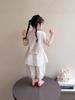 Girls' Cat Print Short Sleeve Top & Mesh Lantern Pants Two-Piece Summer Set