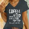 Summer Woman T-shirts Coffe Lover Club Short Sleeve Tee V-neck Casual Tops Coffee Lover Gift New Fashion Casual T-shirt Tops