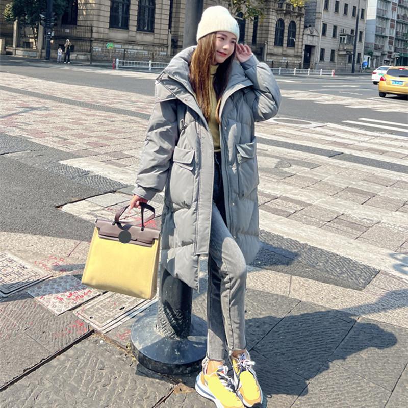 

Женская осенне-зимняя высококачественная пуховая куртка на белом утином пуху средней длины с капюшоном, свободная куртка большого размера