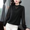 Commute Polka Dot Printed Blouse Fashion Beading Tassel Women's Clothing Lace Spliced Spring Autumn Casual Stand Collar Shirt