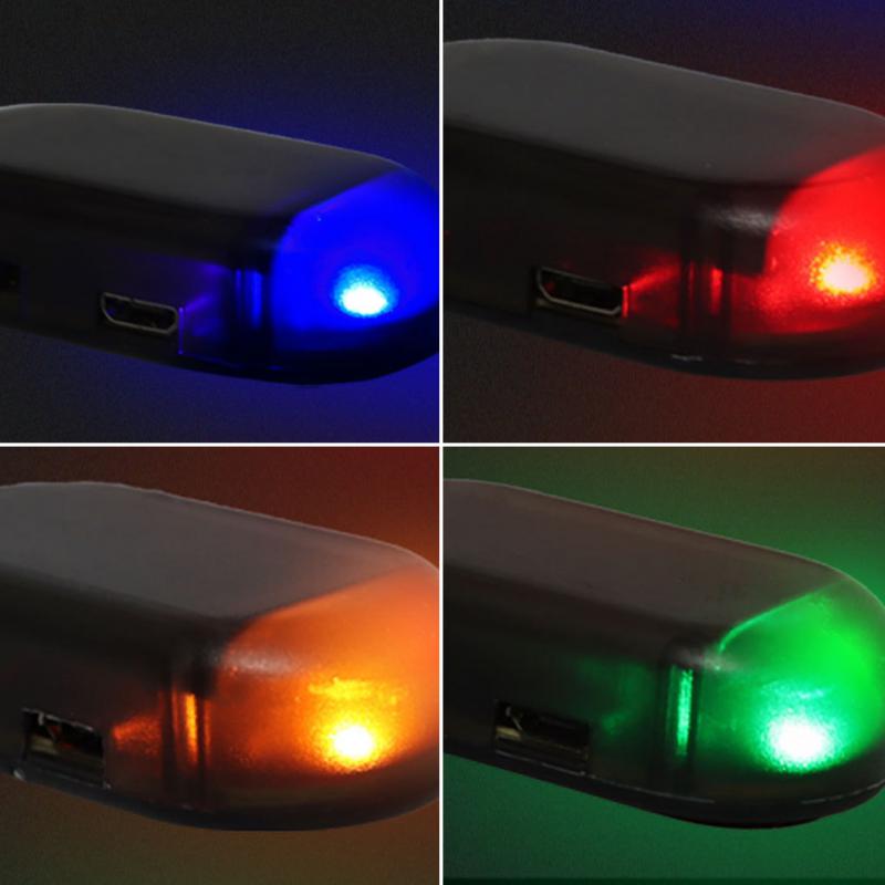 2Pcs LED Solar Powered Fake Security Light Simulated Car Led Warning Light Wireless Strobe Signal Alarm Anti-Theft Caution Lamp
