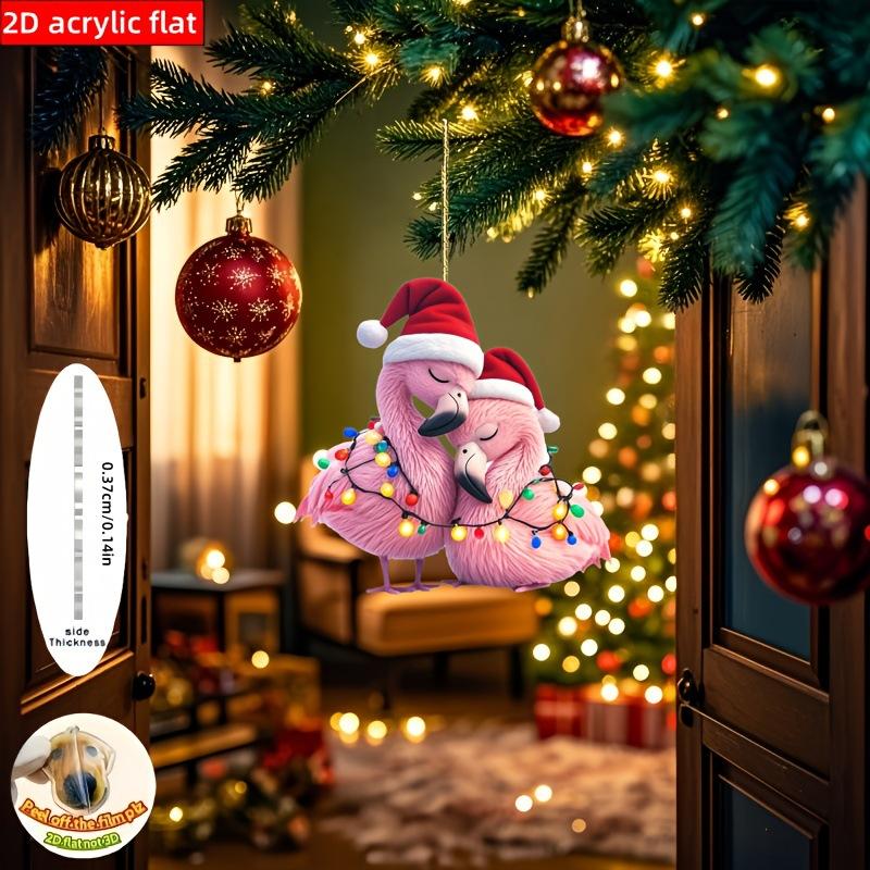 1pc Cute Pink Acrylic Snowman, Bear, Flamingo, Alpaca Christmas Tree Ornaments Hanging Decorations Christmas Gifts Home Decor