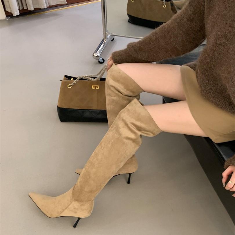 Two-wear Foldable Stacking Boots, Suede High-heeled French Pointed Over-the-knee Boots, Women's Boots, New In Autumn and Winter 2025
