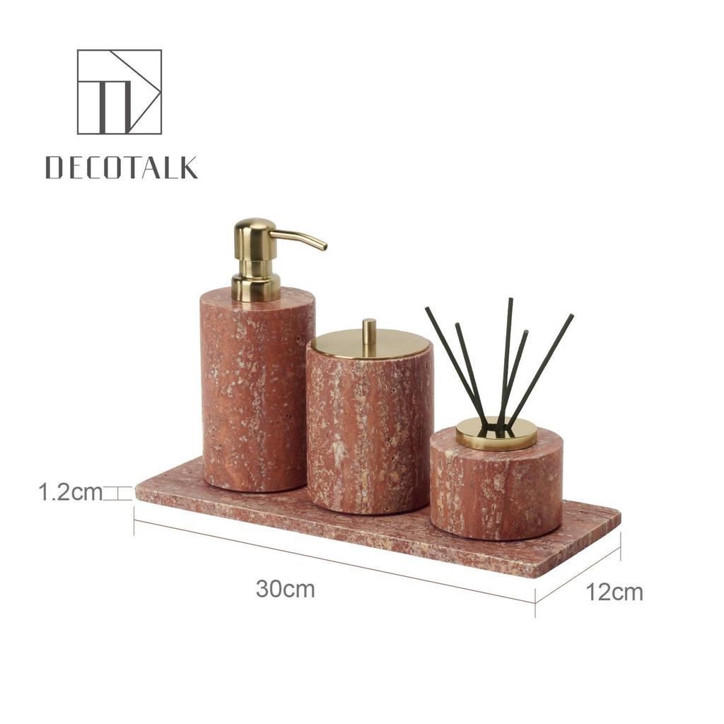 DecoTalk Wabi-sabi Red Travertine Bathroom Washbasin Set with Aromatherapy Tissue Box Tray