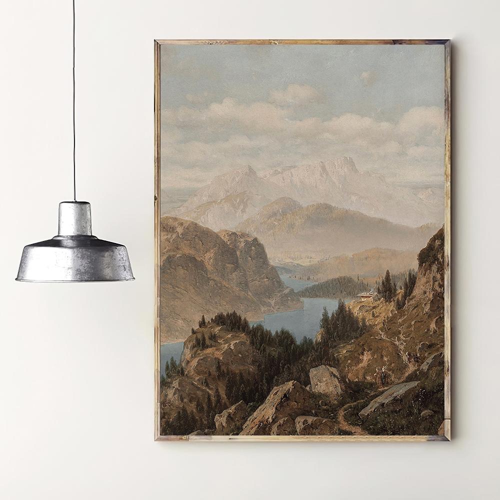 Vintage-Wand-Kunst, Retro-Poster und Drucke, Felddorf, natürliche Landschaft, Windmühle, Leinwandgemälde für Wohnzimmer, nordisches Bild