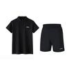 Li Ning College Style Comfortable Fashion Solid Color Short Sleeve Elastic Five Point Pants Casual Sports Suit Unisex Suit Black YPLV049-2+YKST119-1