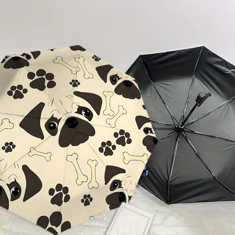 1PC Pug Bone Umbrella-8-Rib Reinforced Portable Folding Travel Suitable for All Seasons Outdoor Daily Use  -J0344