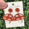 Red Cute Acrylic Mushroom Earrings Colorful Exaggerated Drop Earrings for Women Party Wear Thanksgiving Gift for Friends