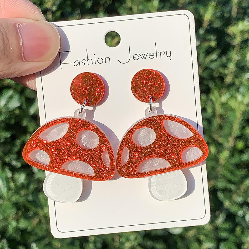 Red Cute Acrylic Mushroom Earrings Colorful Exaggerated Drop Earrings for Women Party Wear Thanksgiving Gift for Friends