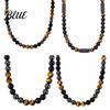 Collana di Perle Occhio di Tigre Perle di Pietra per Uomo Ossidiana Gialla